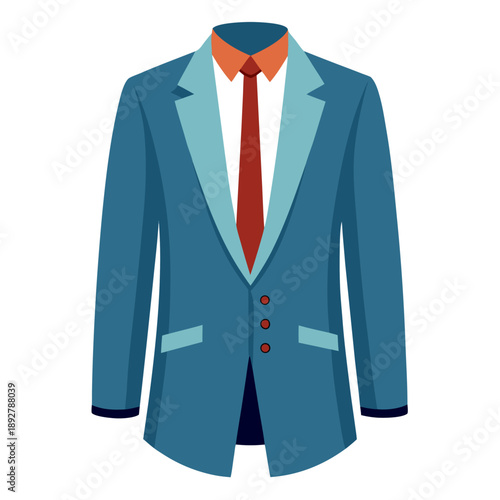 Elegant blue business suit with red tie and orange collar