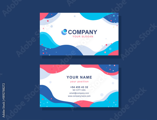 Modern business card template with abstract fluid shapes and clean typography. Professional corporate identity design for branding, creative agency, startup, marketing and personal contact card.
