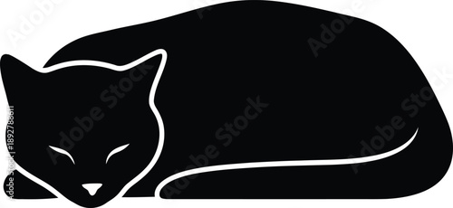 Sleeping black cat silhouette isolated on transparent background