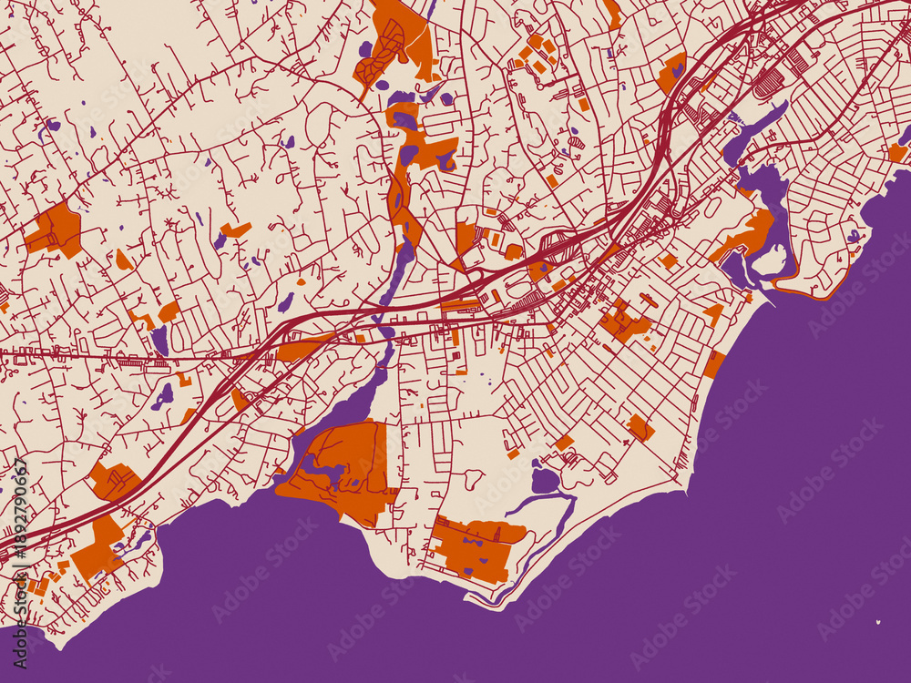 Naklejka premium Clean urban street map of Fairfield, Connecticut