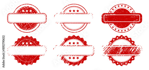 Round red stamp with distressed rubber texture for verify or postpone.