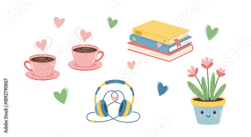 Cozy reading setup with coffee and flowers