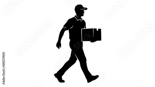 Delivery Man Silhouette Icon - Courier Walking with Package Vector Illustration | Shipping and Logistics Service Worker