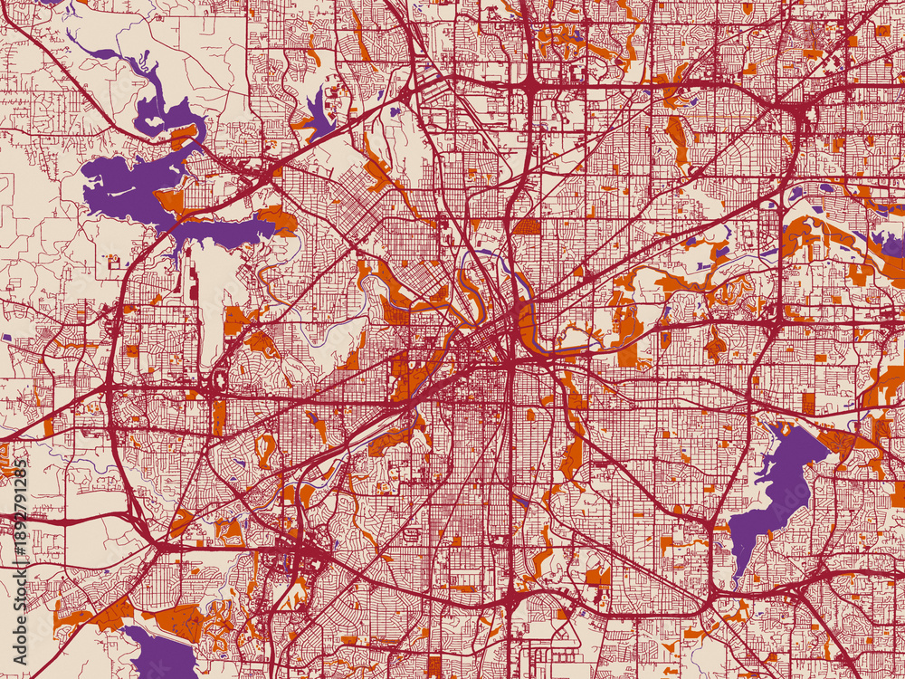 Fototapeta premium Fort Worth, Texas – street map