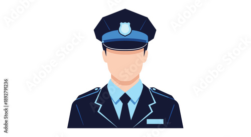 Illustration of a police officer wearing a dark blue uniform and peaked cap