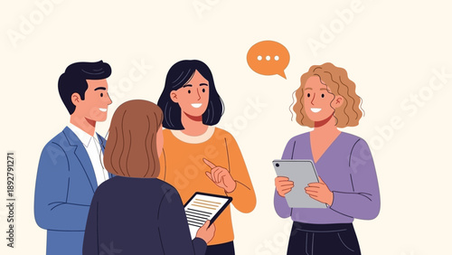 Group of business people discussing project together.