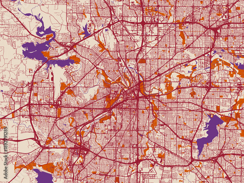 Cuadro en lienzo Fort Worth, Texas – street map