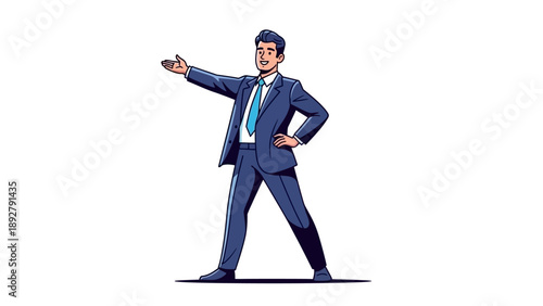 Businessman pointing forward confidently.