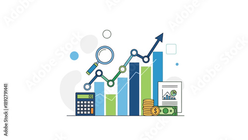 Business growth graph with financial elements.