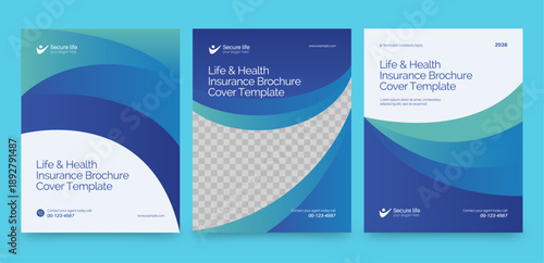 Brochure Cover Templates Set in Medical, Life & Health Insurance Theme for Corporate Report Covers