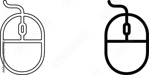 Simple line art computer mouse icons in black and white