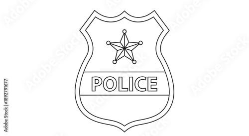 A black and white outline of a police badge with a star and text