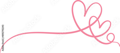 Pastel pink heart banner vector line art swirl flourishing underline or divider