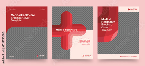 Brochure Cover Template & Front Page Design, in Red Medical Hospital Theme for Report Cover Layouts