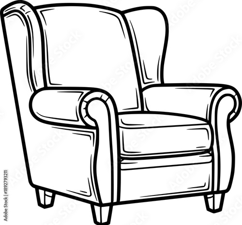 Elegant monochrome leather armchair icon, vintage style seating
