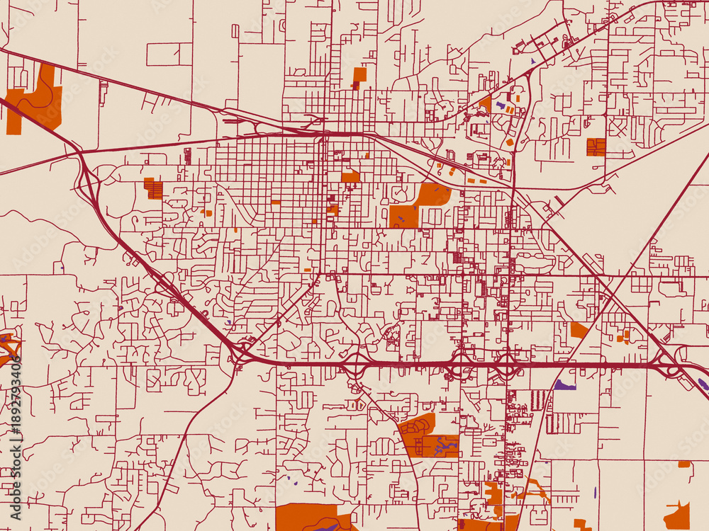 Fototapeta premium Urban map poster of Jonesboro, Arkansas – warm boho color palette