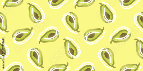 avocado seamless pattern. hand drawn avocado pattern seamless fresh avocados pattern. suitable for food packaging, textile, wrapping paper vector illustration on a white background.
