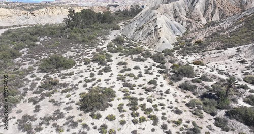 Solar power tower and heliostat field in Tabernas Desert