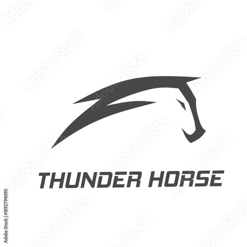 Modern minimalist thunder horse head logo with dynamic motion lines, representing speed, power, strength, and energy. Ideal for branding, sports, esports, automotive, and modern business identity