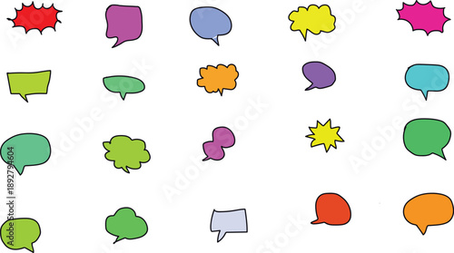 Collection of empty comic speech bubbles with halftone shadows. Hand drawn retro cartoon stickers. Pop art style. Vector illustration