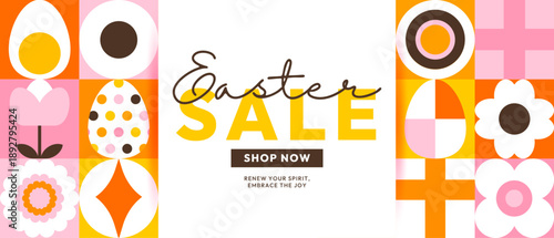 Vibrant Easter Sale Banner with Cute Holiday Icons