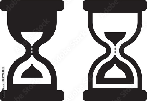 hourglass vector illustration png file. Hourglass with sand falling down illustrating passage of time simple black icon on transparent checkered. Variety of hourglass icons in different styles and des