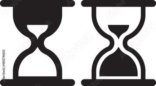 hourglass vector illustration png file. Hourglass with sand falling down illustrating passage of time simple black icon on transparent checkered. Variety of hourglass icons in different styles and des