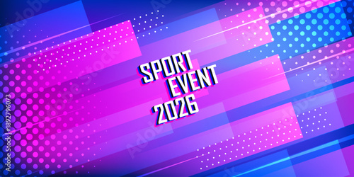 Purple pink gradient background design with dynamic shapes and halftone dot effects for sports or tournament poster background.