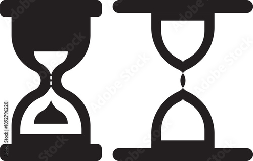 hourglass vector illustration png file. Hourglass with sand falling down illustrating passage of time simple black icon on transparent checkered. Variety of hourglass icons in different styles and des