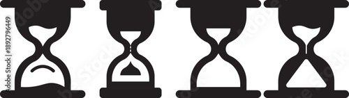 hourglass vector illustration png file. Hourglass with sand falling down illustrating passage of time simple black icon on transparent checkered. Variety of hourglass icons in different styles and des