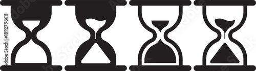 hourglass vector illustration png file. Hourglass with sand falling down illustrating passage of time simple black icon on transparent checkered. Variety of hourglass icons in different styles and des
