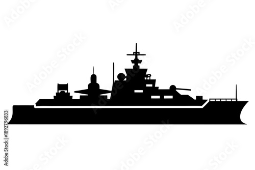 Military warship,battleship   Black silhouette vector