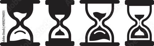 hourglass vector illustration png file. Hourglass with sand falling down illustrating passage of time simple black icon on transparent checkered. Variety of hourglass icons in different styles and des