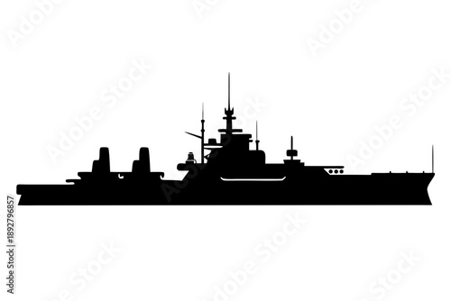 Military warship,battleship   Black silhouette vector