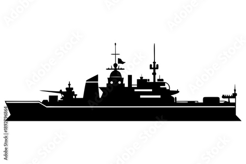Military warship,battleship   Black silhouette vector