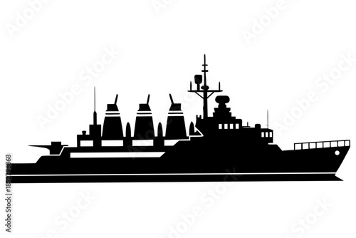 Military warship,battleship   Black silhouette vector