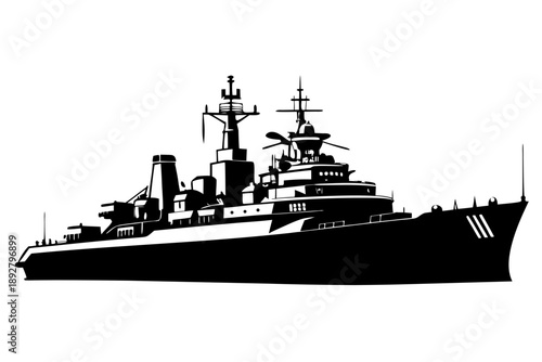 Military warship,battleship   Black silhouette vector