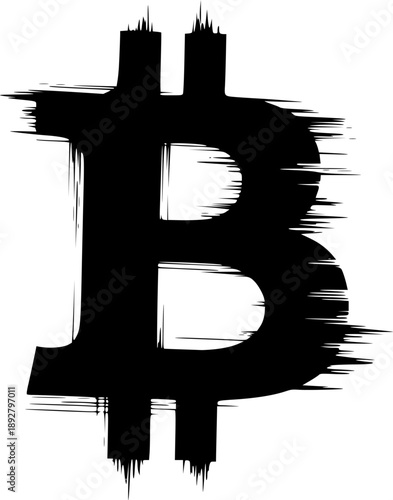 Bitcoin symbol vector illustration in black ink brush stroke aes
