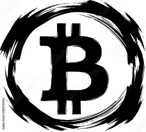 Bitcoin symbol vector illustration in black ink brush stroke aes