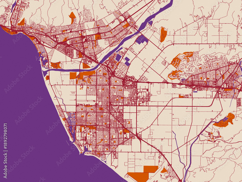 Naklejka premium City layout poster of Oxnard, California
