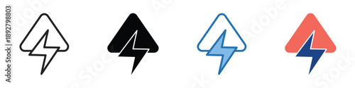 Essential electric warning icons lightning bolt in triangle. Perfect for signaling power, danger, and critical alerts in digital designs