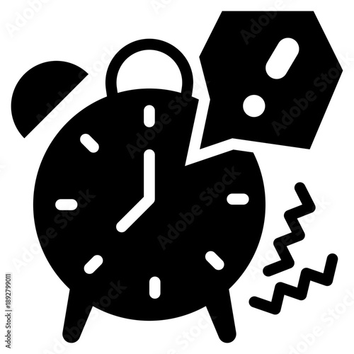alarm clock time alert exclamation solid glyph icon