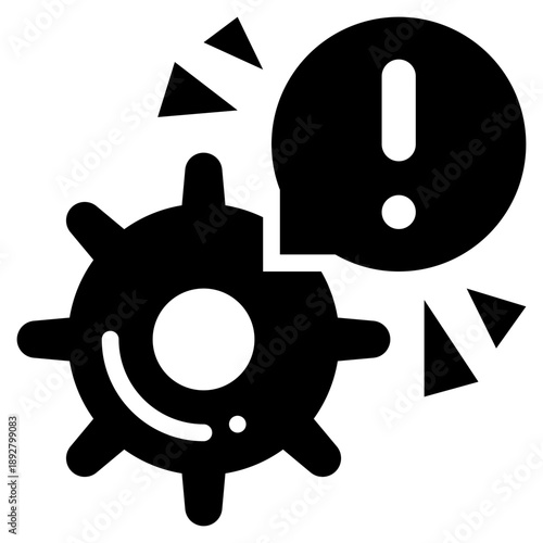 gear setting system exclamation notification alert solid glyph icon