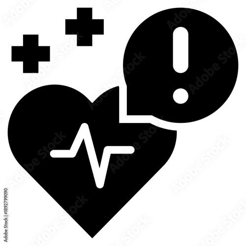 heart rate healthy alert notification exclamation solid glyph icon