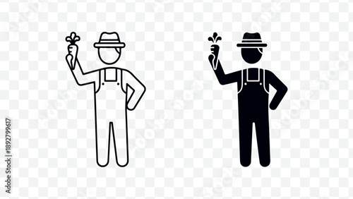 Vector illustration of two farmers with flowers isolated on Transparent Background