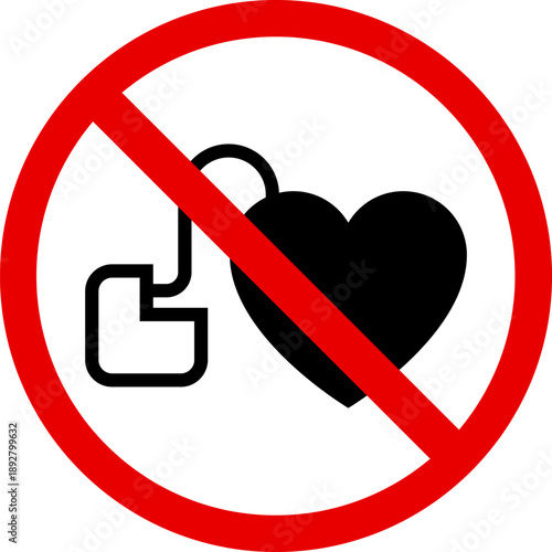 No heart monitor symbol prohibition sign for medical equipment vector illustration for healthcare warnings