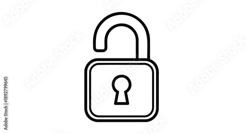 Unlocked padlock icon with keyhole in simple line art style on white background