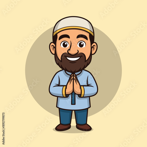 Muslim Male Cartoon Illustration with Salam Pose