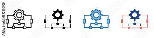 Technical System Configuration and Automation Process Icons Representing Integrated Engineering Concepts with Gears and Electrical Circuitry for Digital Solutions