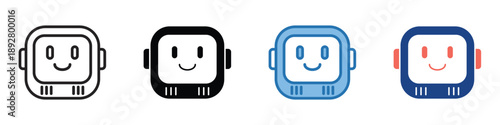 Set of friendly robot head icons in diverse styles, perfect for representing AI, chatbot assistants, and modern digital interfaces